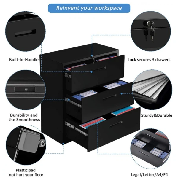 black metal office cabinet details